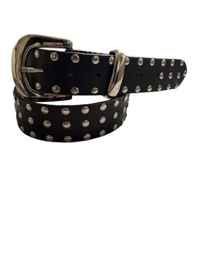 VTG Black Studded Leather Belt Silver Hardware Size 46 Punk Edgy Goth Canada
